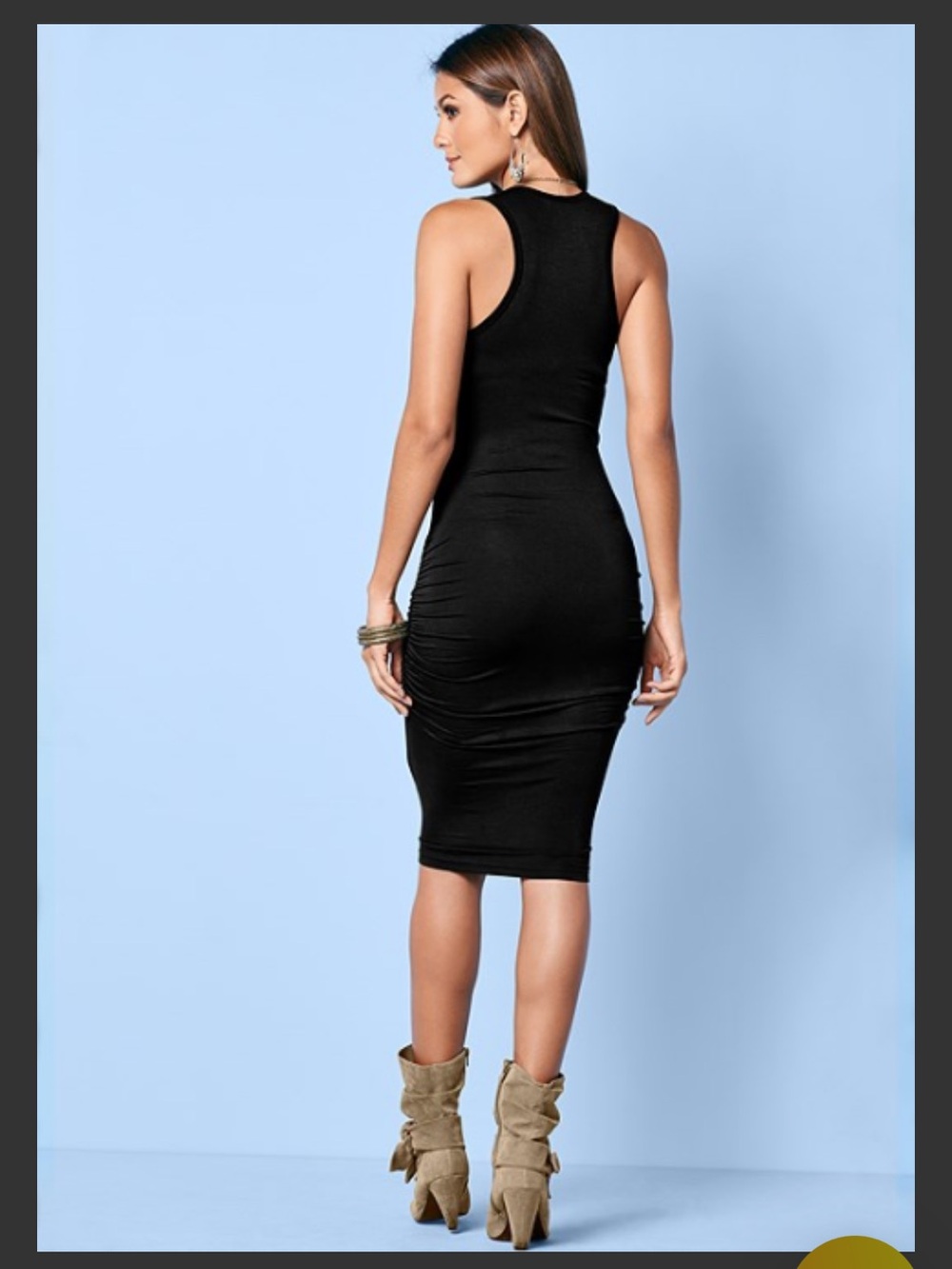 Venus BLACK Ruched Tank Dress, Size Medium